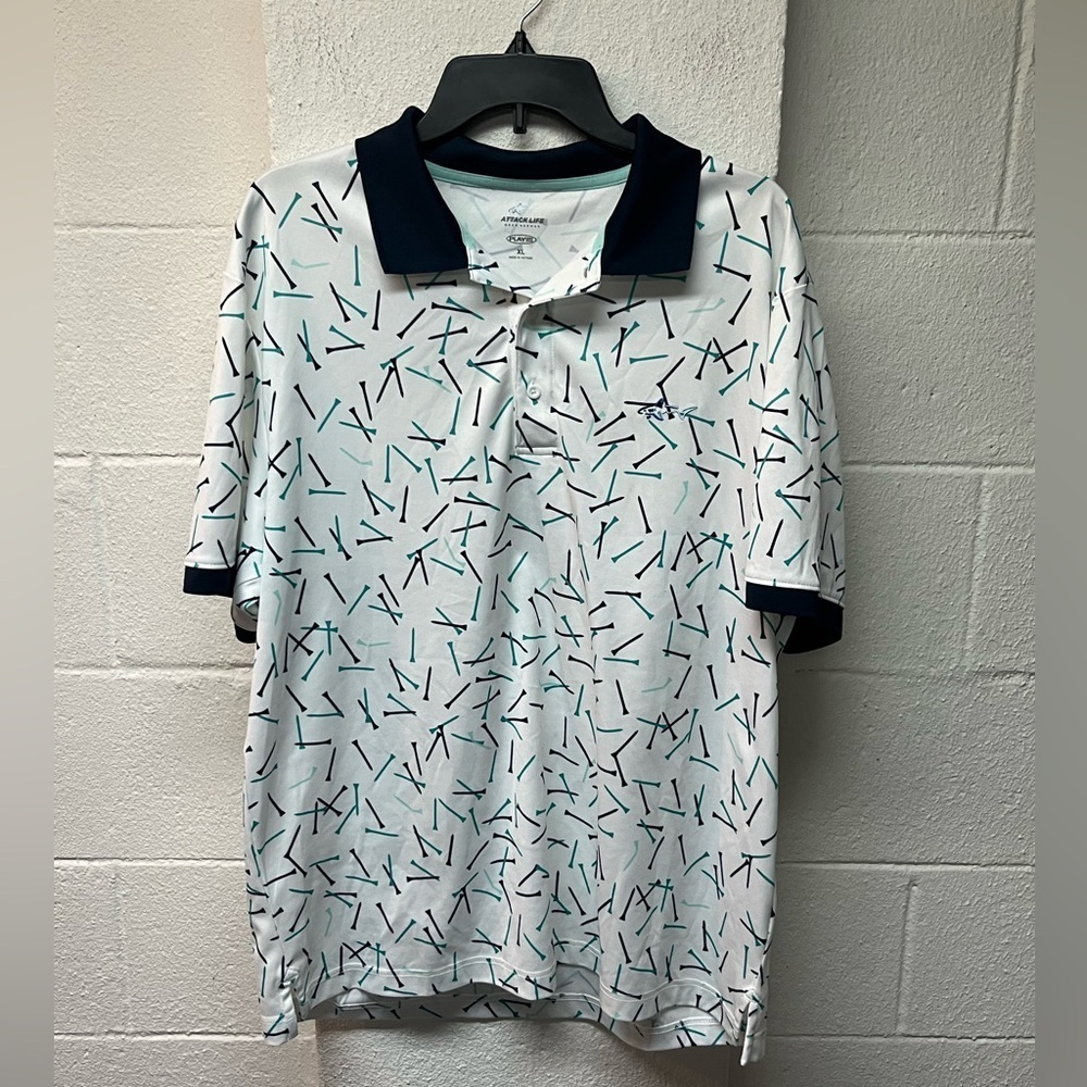 Attack Life by Greg Norman White and Navy Polo Shirt
